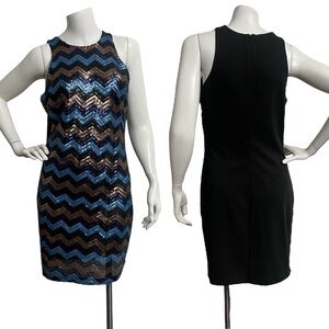 Tulle Women's Medium Sleeveless Crew Neck Sequin Sheath Dress Blue Brown Black